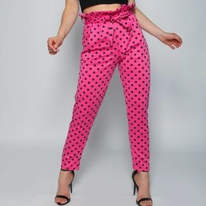 NWT Pink Polka Dot Paperbag Waist Pants